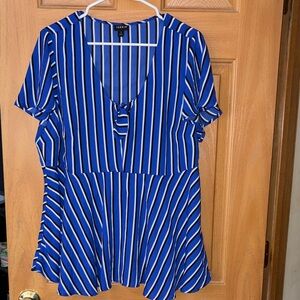 Trendy Torrid Navy and White Striped Blouse🔥